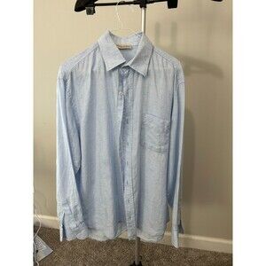 Sartoria Saracena Long Sleeve Mens M 100% Linen Lt Blue Italy